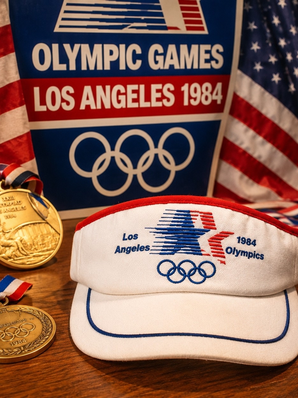 Vintage 1984 Los Angeles Olympics White Visor Adjustable USA LAOOC NWOT